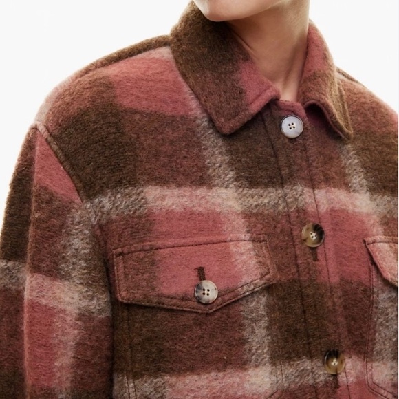 Aritzia Wilfred The Ganna Cropped Shacket Size Small Wool Brown Pink Plaid - Picture 10 of 10